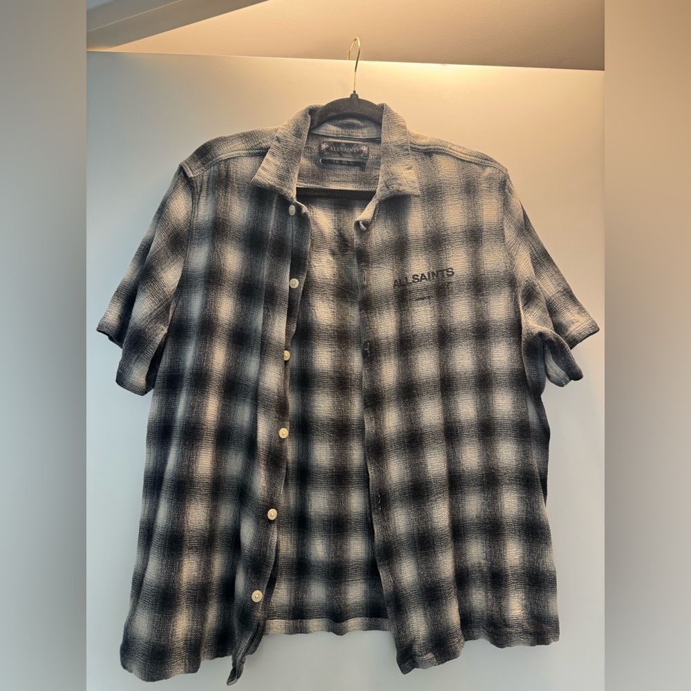 All Saints Black and Gray Casual Button Down Shirt